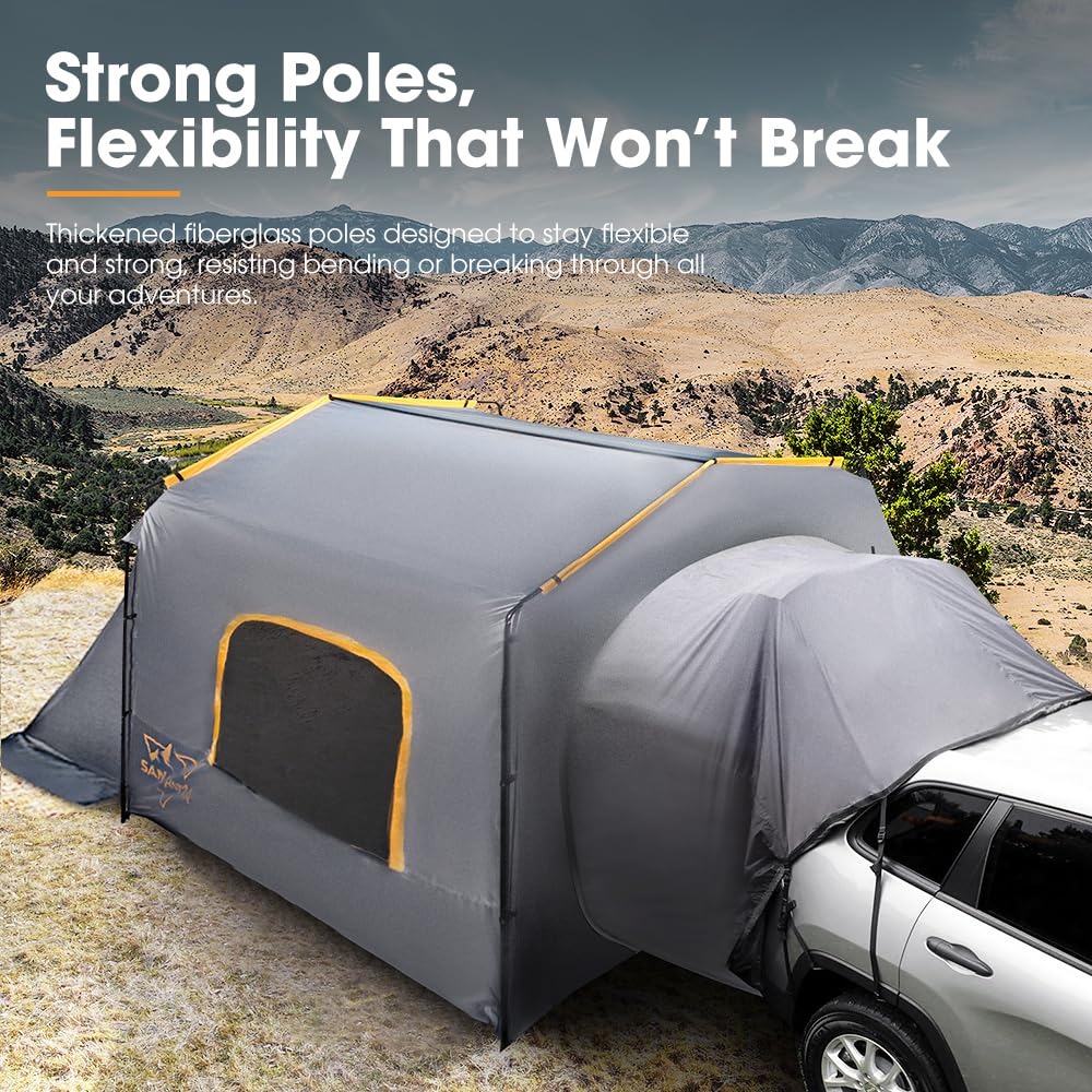 SanHima SUV Tent for Camping with Gull Wing Awning - Waterproof Up to 8 Person Car Tent for Family, Van Jeep CUV Model Y, 8Ft x 8Ft x 7.6Ft