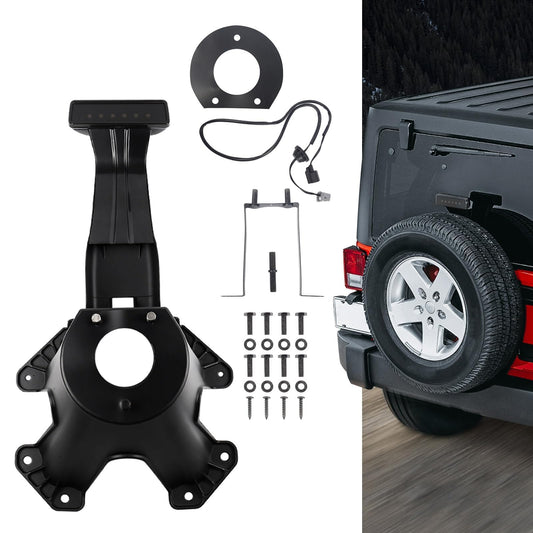 DKMGHT Spare Tire Holder Mounting Bracket Tire Carrier for Jeep Wrangler JK 07-18 with 3rd Third Brake Light Accessories 55397217AJ 68048581AA Aluminum Alloy Bracket (Smoke Lens)