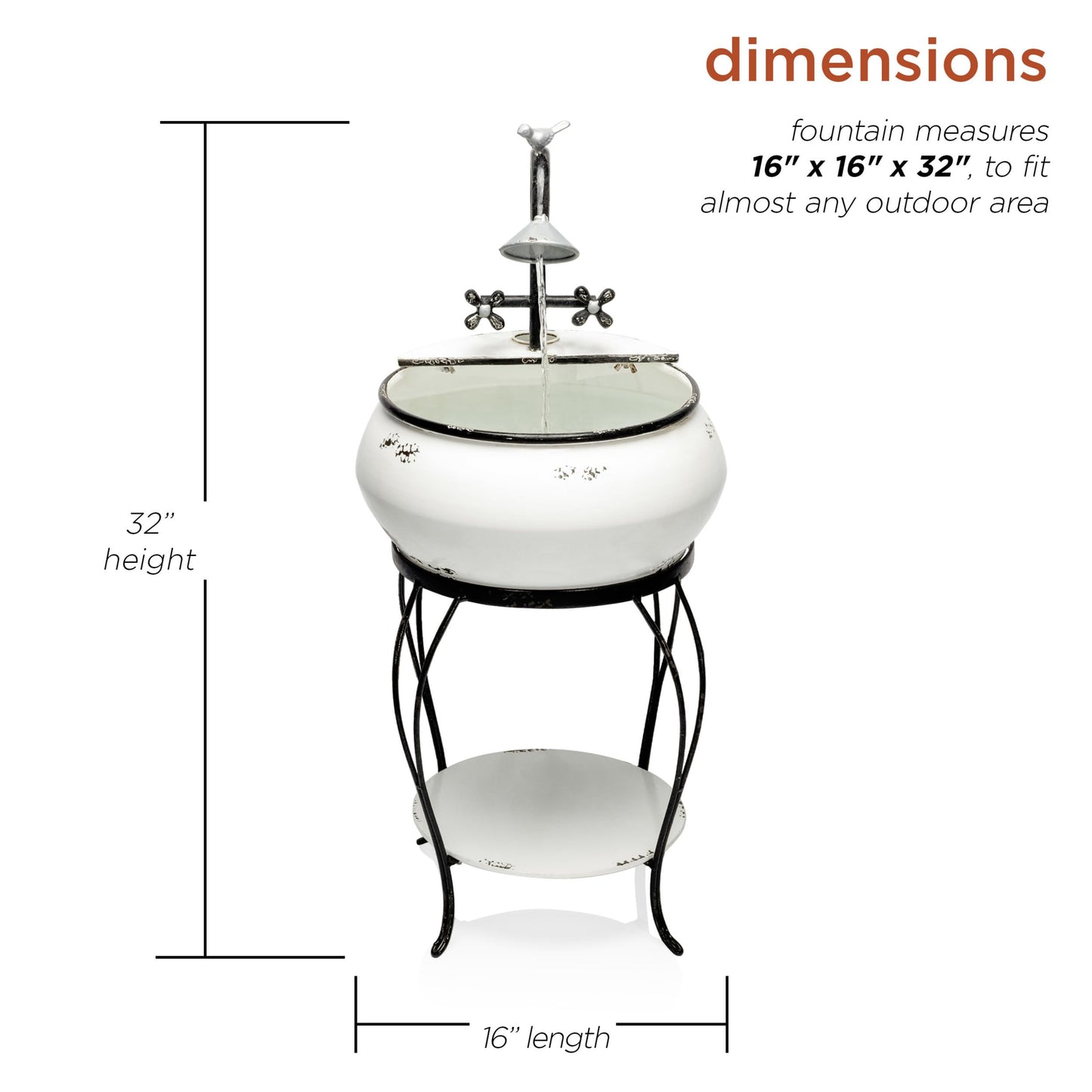 Alpine Corporation YHL170 32” Indoor/Outdoor Antique Metal Sink Water Fountain with Stand – Charming Waterfall Feature for Garden, Patio & Home Decor, White