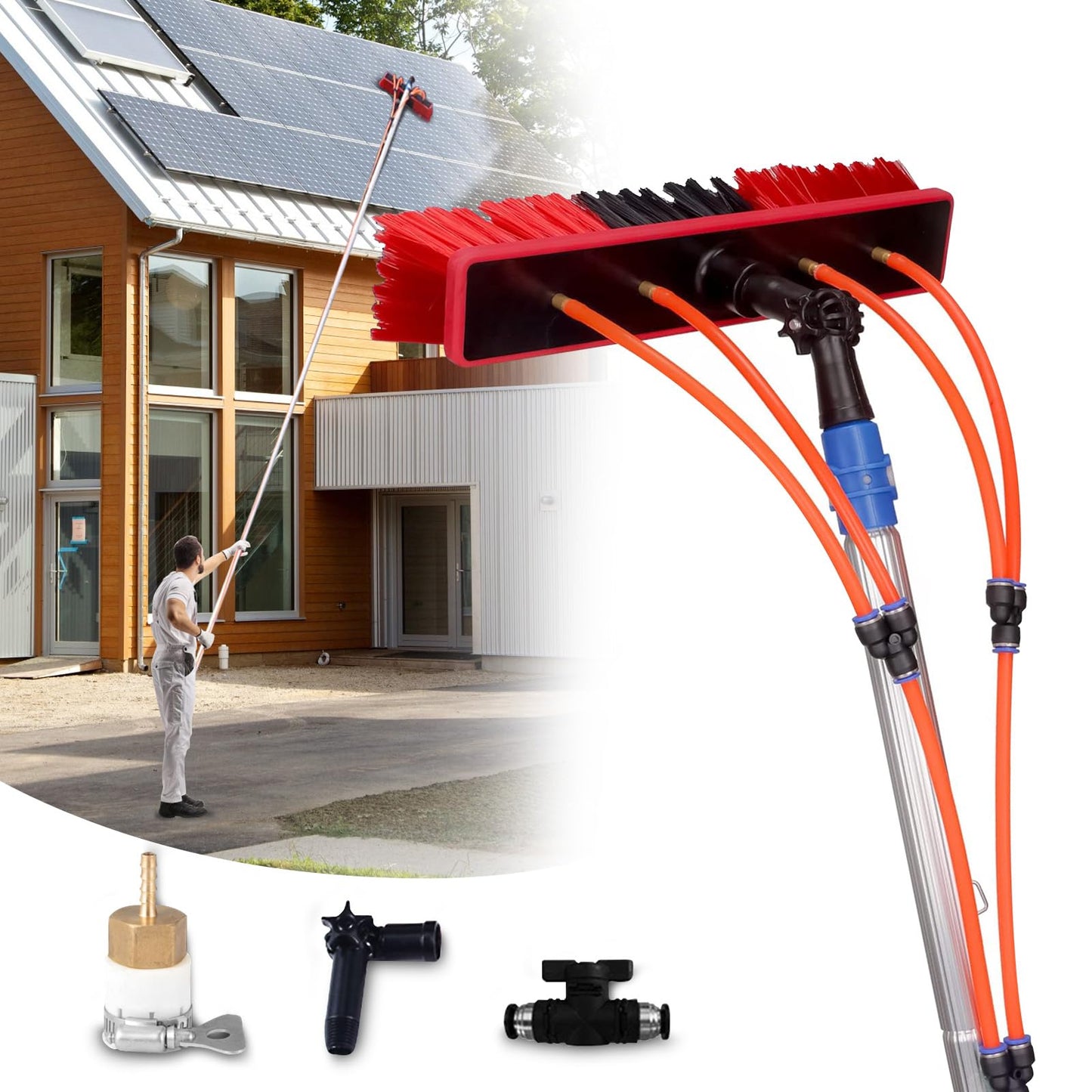 35 FT Water Fed Pole Kit Adjustable Solar Panel Cleaning Kit Cleaner Tool for Window Glass Roof Outdoor Glass Brush Window Washing Equipment (35FT)