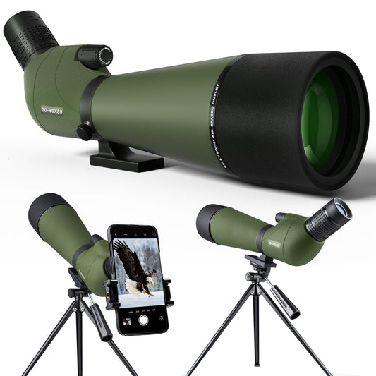 20-60x80 Spotting Scope for Target Shooting Spotter Scope with Tripod Phone Adapter BAK4 Monocular Telescope for Hunting Birdwatching Green