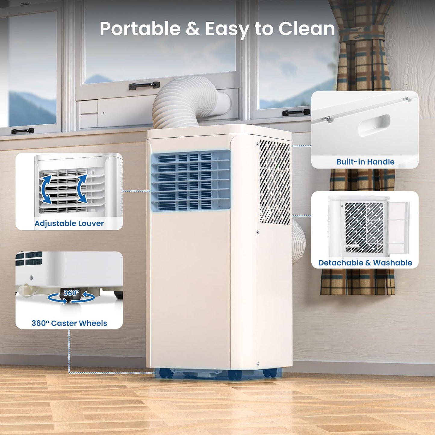 Antarctic Star 10000 BTU Portable Air Conditioners, Portable AC Unit with Fan/Dehumidifier/Sleep Modes, Cools up to 450 Sq.Ft with Remote Control, 24H Timer, Window Kits for Living Room, Bedroom