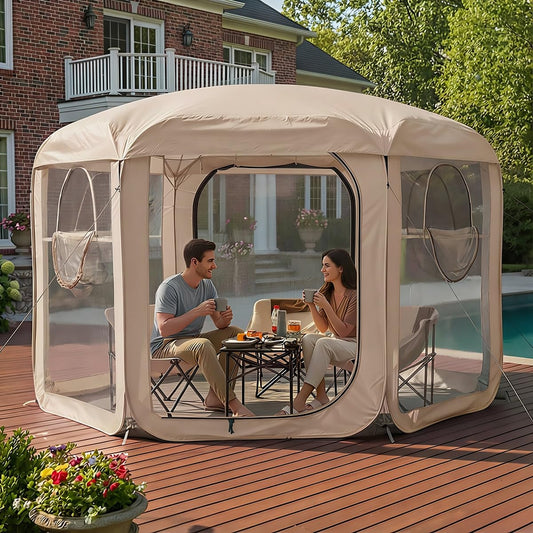Porayhut Pop up Bubble Tent Screen House 10’X10’Large Camping Sun Shelter,Weather and Cold Proof Pod with Detachable Sunshade Cloth,Waterproof Floor,2 Zipper Doors & 4 Mesh Breathable Windows