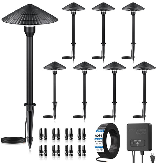 ZZXX All-in-One Low Voltage Landscape Lighting Kit 8-Pathway Lights with 96W Transformer, 5W Dusk to Dawn Outdoor Lighting, IP66 Waterproof LED Landscape Lights, Outdoor Lights 2700K for Yard Patio