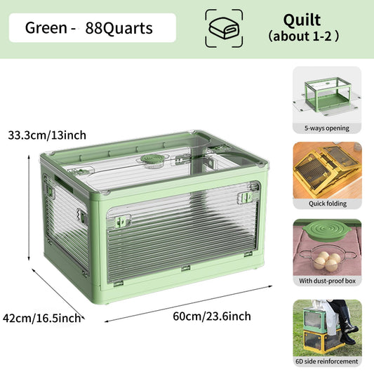 Roqao 3-Pack Stackable Storage Bins, 83-Liter Collapsible with Wheels and 3 Lids, Foldable Organizers for Outdoor Camping, Green