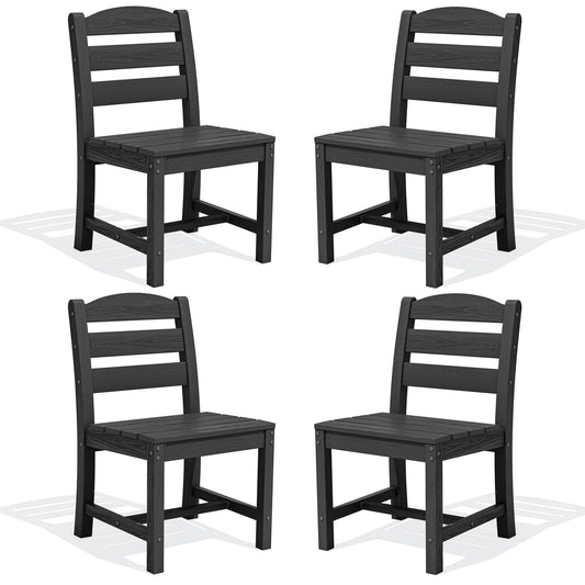 SERWALL Outdoor Armless Dining Chairs Set of 4, All-Weather HDPE Patio Chair with 19.7" Widened Seat, for Backyard, Garden, Black