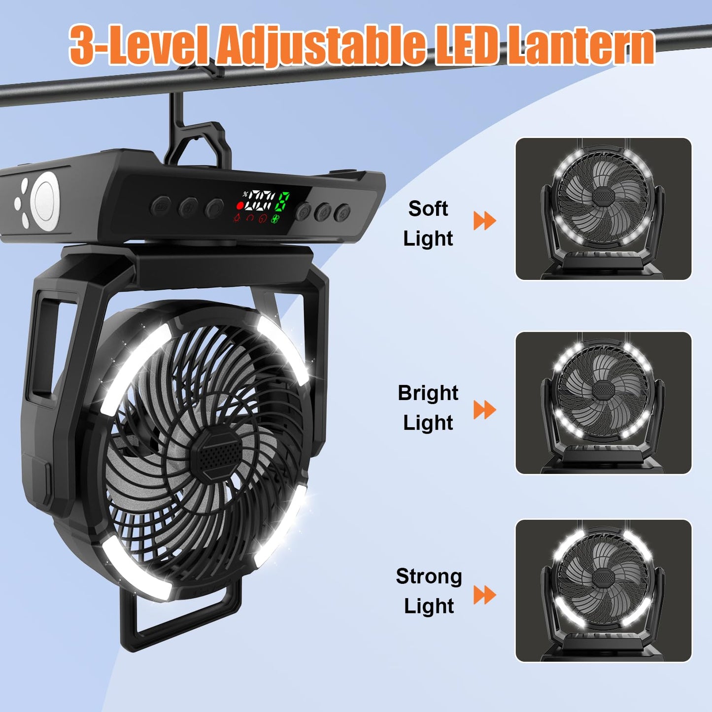 AYAMAYA 2 Pack Camping Fans, 26000mAh Solar Fan with LED Lantern with 180° Oscillation, 4 Speed, 40000mAh Rechargeable Fan for Camping