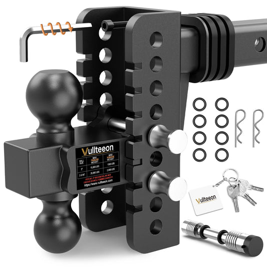 2026 Vullteeon Adjustable Trailer Hitch, Heavy Duty Drop Hitch for 2.5 Inch Receiver, 6 Inch Tow Hitch, 2" & 2-5/16" Ball Hitches for Trucks, 22,000 LBS GTW, Trailer Hitches with Slot-fit Design