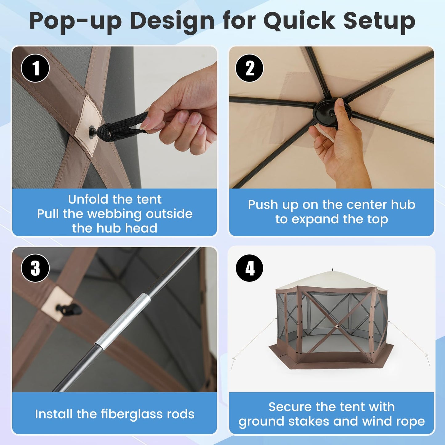 Tangkula 11.5x11.5 Ft Pop Up Gazebo with Netting, Portable Screen Tent with 6 Sided Mesh Walls, 2 Sunshade Cloths, Outdoor Instant Canopy Shelter with Carry Bag for Camping, Lawn, Backyard