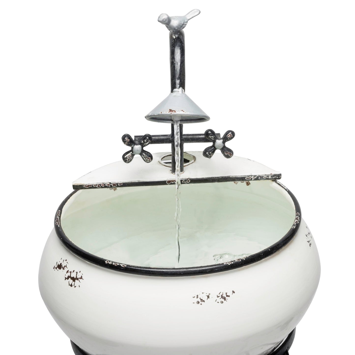 Alpine Corporation YHL170 32” Indoor/Outdoor Antique Metal Sink Water Fountain with Stand – Charming Waterfall Feature for Garden, Patio & Home Decor, White