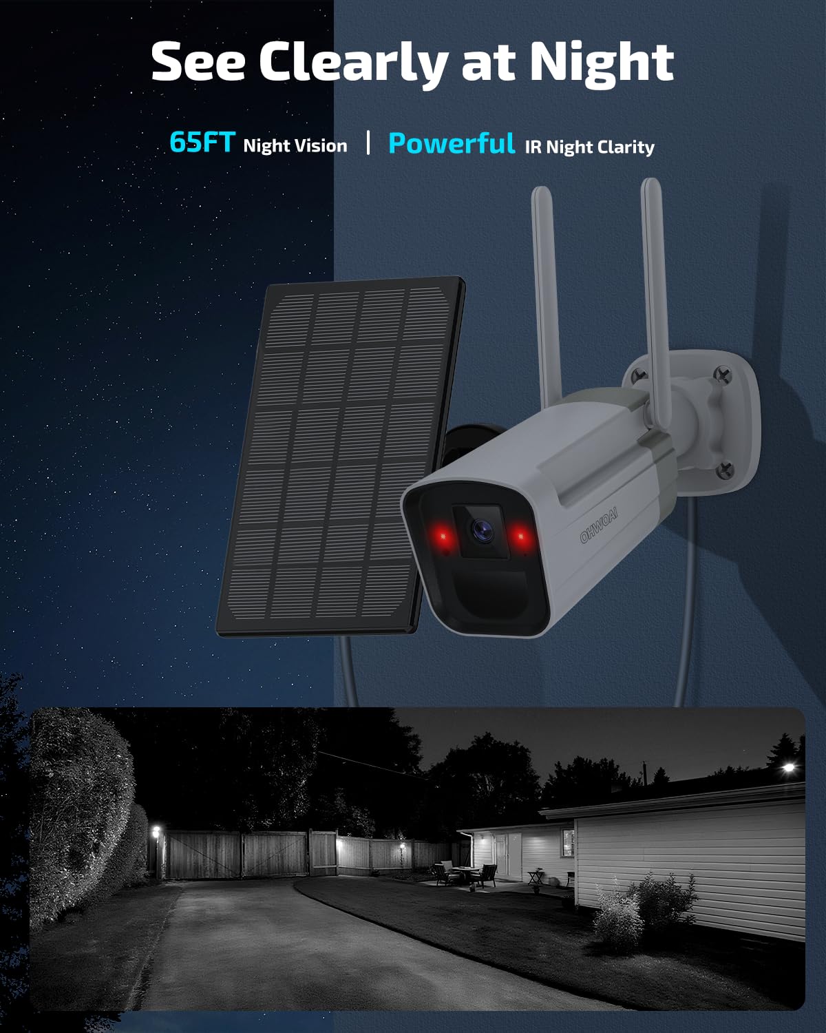 《100% Wire-Free》Wireless Outdoor Security Camera System, Solar Powered WiFi Cameras Systems, Home Video Surveillance DVR Kits