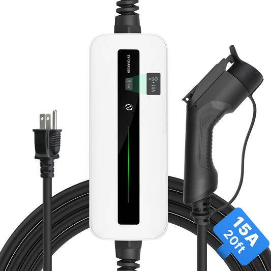 Morec 15A EV Charger Level 1 NEMA5-15P ev Charging Cable 100V-120V Portable EVSE SAE J1772 Plug Home Electric Vehicle Charging Station Compatible with All EV Cars 6m (20 feet)