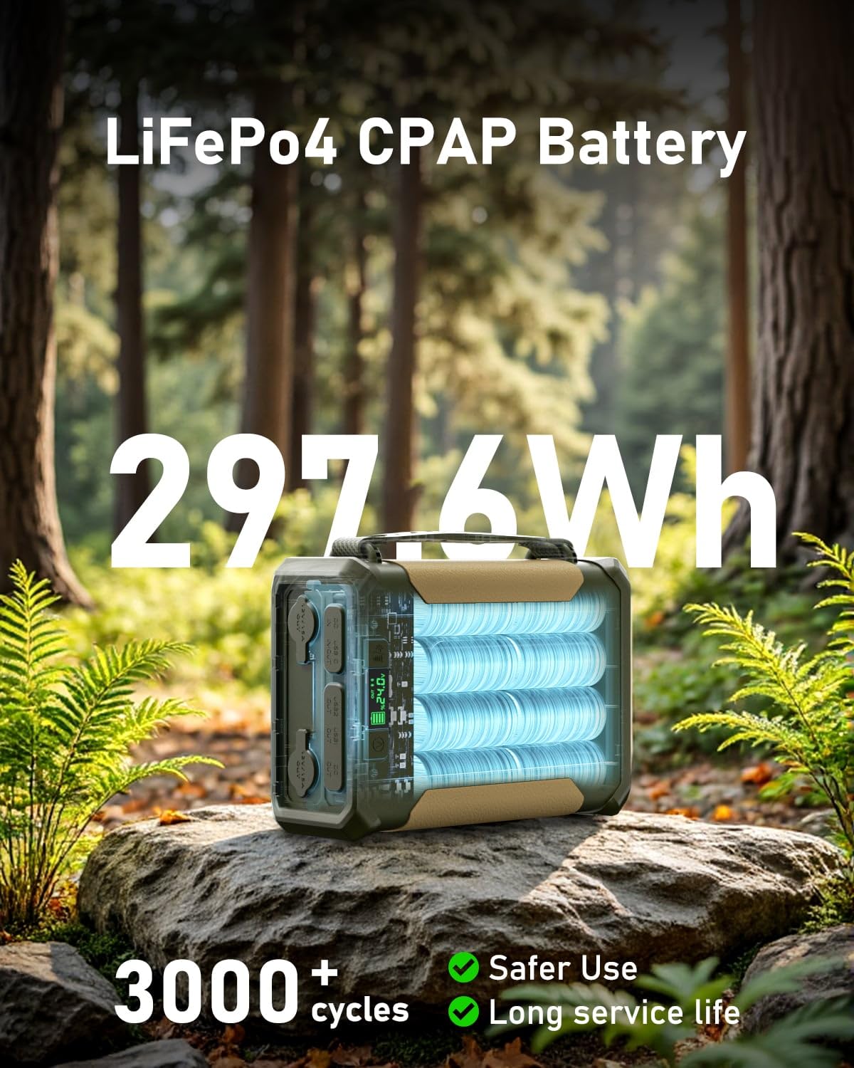 EASYLONGER ES960 CPAP Battery Backup 297.6Wh LiFePO4, Multi-Night CPAP Power Supply for AirSense 11/10, AirCurve 10/11, AirMini, DreamStation/2 – Travel, Camping, Outdoor, Blackout & Emergency Use