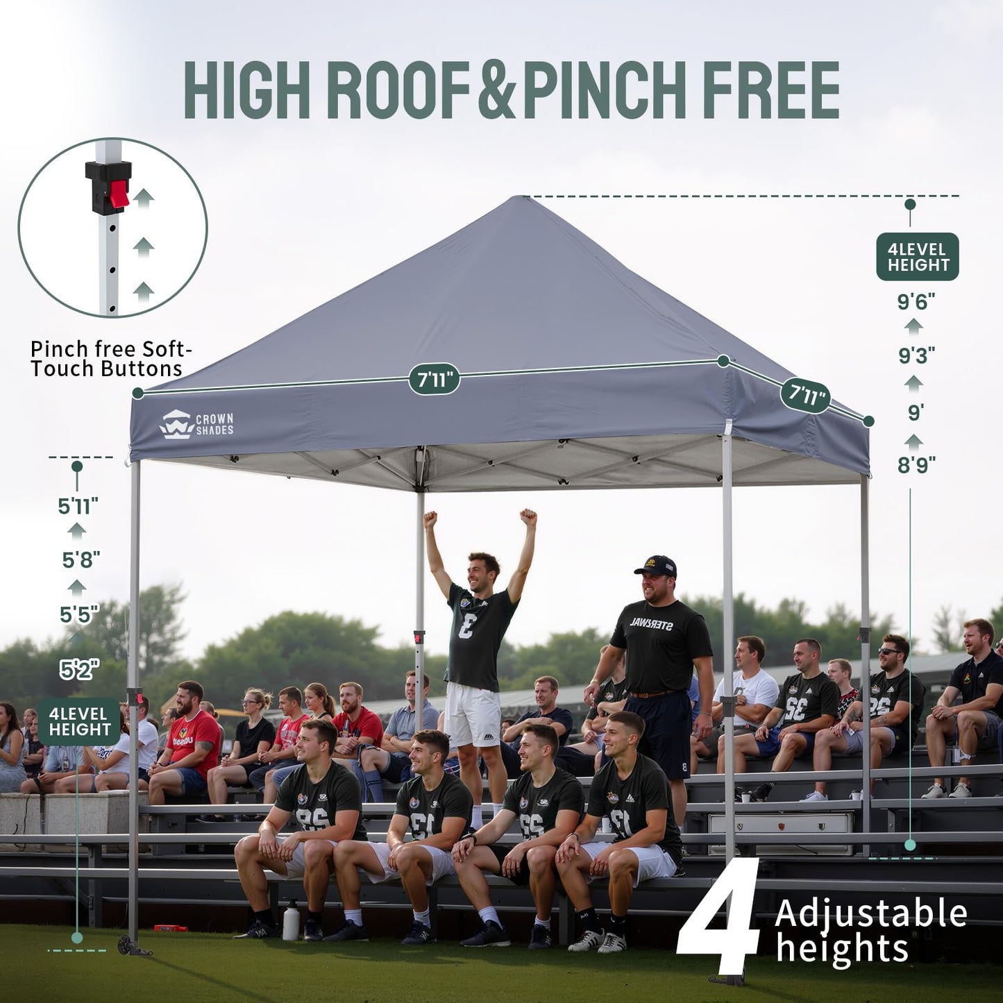 CROWN SHADES Pop Up Canopy Tent, 8x8 Commercial Canopy Tent with 4" Wheels, 4 Upgraded Weights, Patented Centerlock, 400D Strength Oxford Fabric, Sto'N Go Bag, Gray