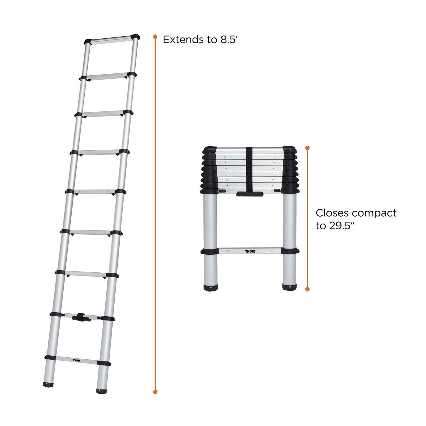 Thule Van Ladder - 9 Steps - 8.5Ft Extension - Telescoping Van Ladder - Easy Close System - EN:131 Compliant
