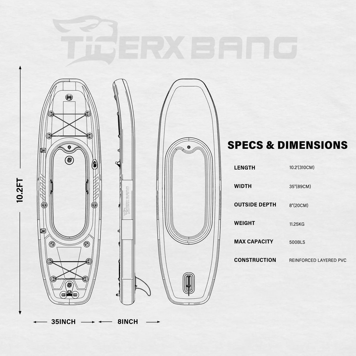 TIGERXBANG 10.2'x35''x8'' Inflatable Kayak with Detachable Seat, SUP-Kayak Set Includes Hand Pump/Aluminum Oar/Backpack, Inflatable Boat for Adults/Youth | for Fishing, Touring-Purple