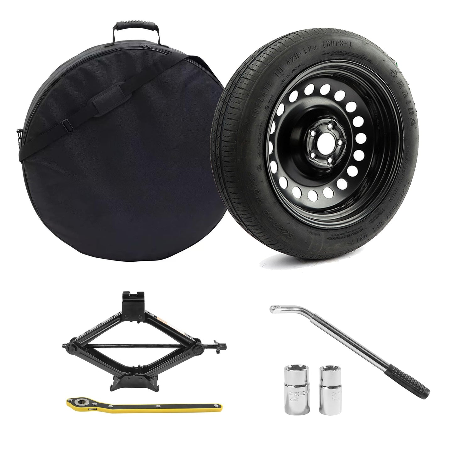 YIFSPARE Spare Tire Kit Compatible with 2021-2026 Tucson, Santa Fe, 2021-2026 Sportage, Carnival - Includes 18x4 Rim, 155/90R18 Spare, 29” Rolling Diameter, Includes car Jack kit and Carrying Case.