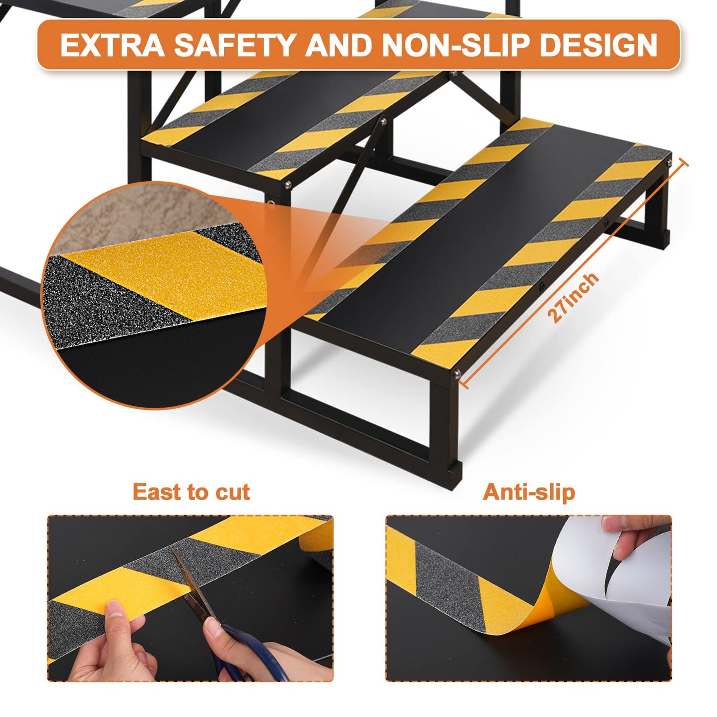 Kinchoix 3 Step RV Stairs, Hot Tub Steps, Outdoor Spa Step Ladder with Double Handrail,Portable Economy 5th Wheel Stair for Travel Trailer, Motor Home, Camper and Porch with Non-Skid Tapes