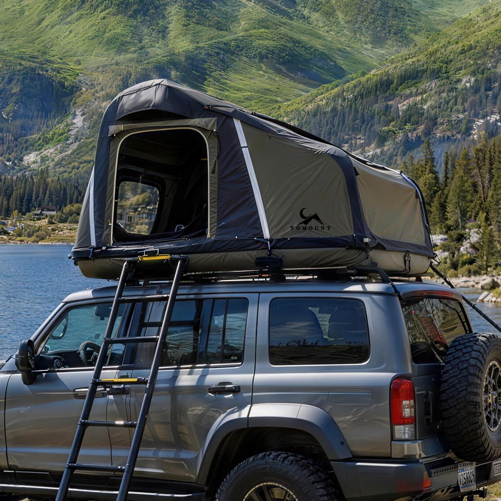MC TOMOUNT Inflatable Rooftop Tent for Camping, Roof Top Truck Tent with Detachable Mattress, Panoramic Skylight & Ladder, Easy Setup Blow Up 2-3 Person Canvas Roof Tent for Car SUV Jeep Van