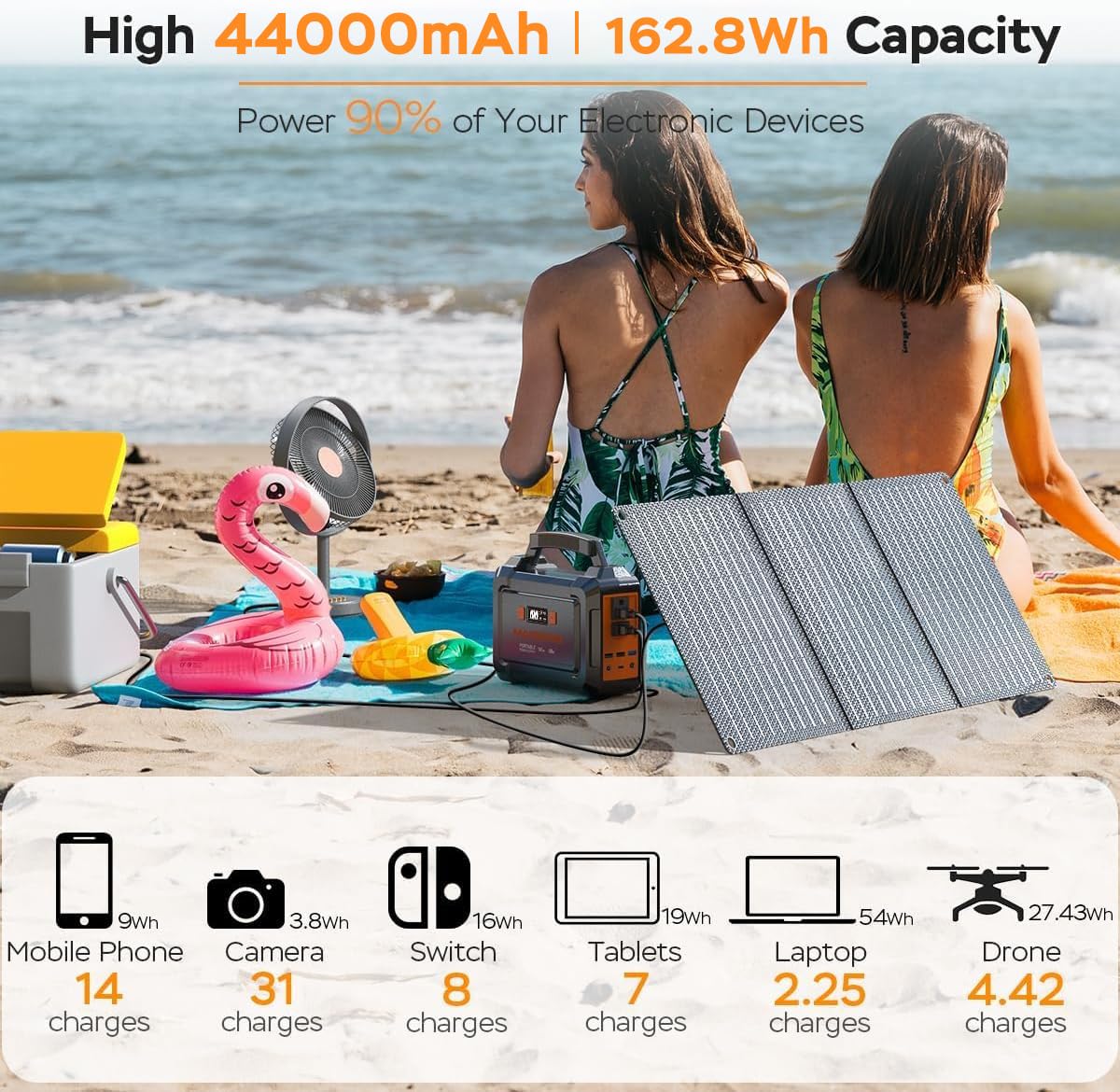 MARBERO Solar Generator 162.8Wh Camping Portable Power Station 200W Peak with Foldable Solar Panels 30W with AC Outlet 110V Multi-Port LED Flashlights for CPAP Home Camping Hurricane Emergency
