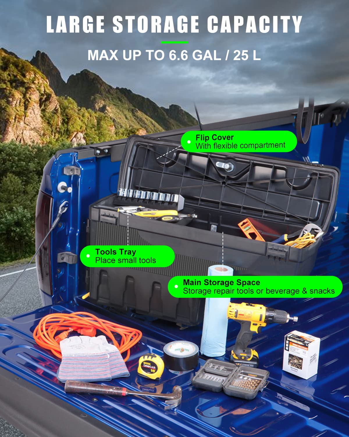 SCITOO Left Driver Side Truck Bed Tool Box for Ford F-150 97-14,Multi-Compartment Dividers Organized Storage,Heavy Duty & No-Drill Installation