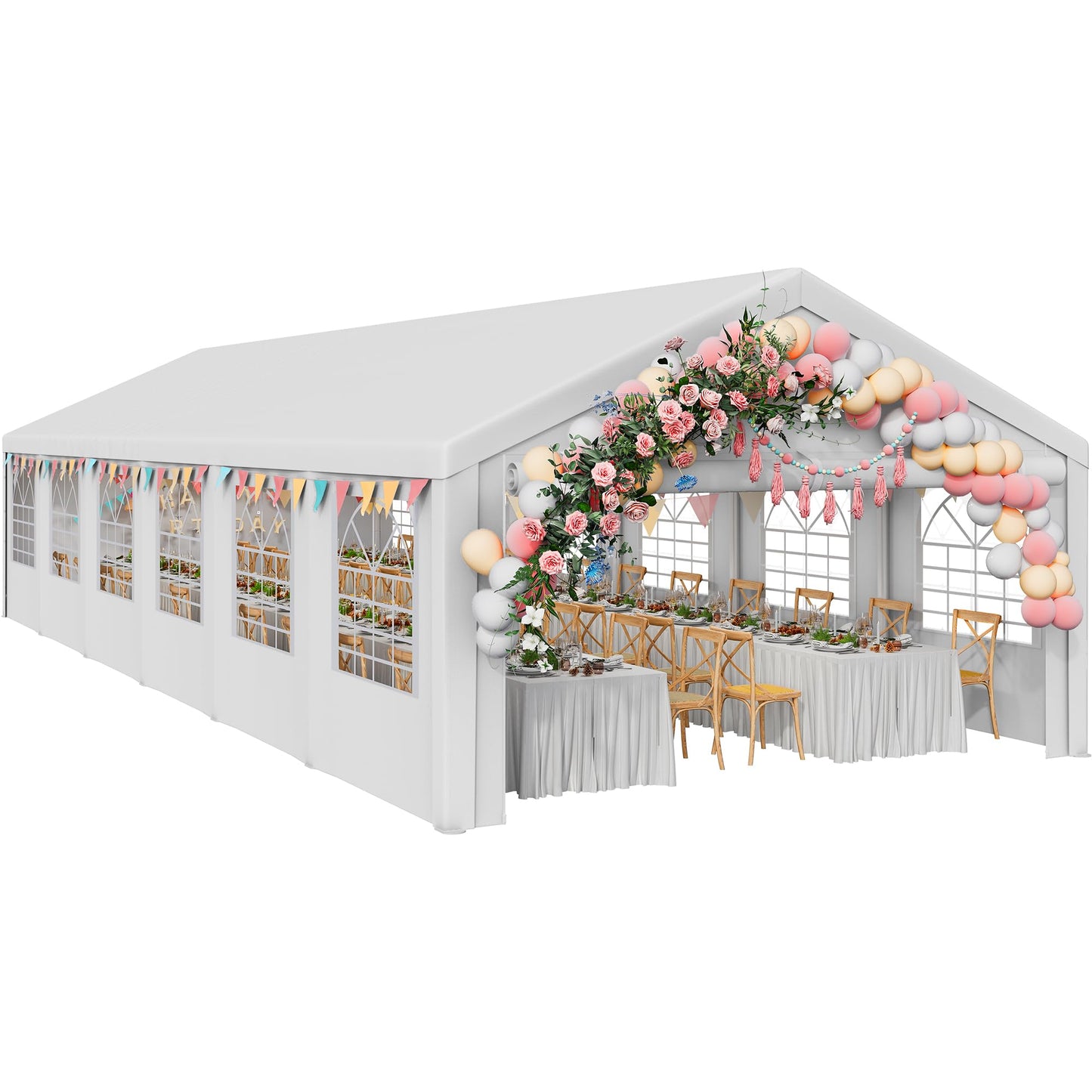 YITAHOME 20x40FT Party Tent Heavy Duty Wedding Tent Event Shelters Outdoor Canopy Upgraded Galvanized Steel Carport with Removable Sidewall Windows for Outdoor Weddings, BBQ and Parties (White)