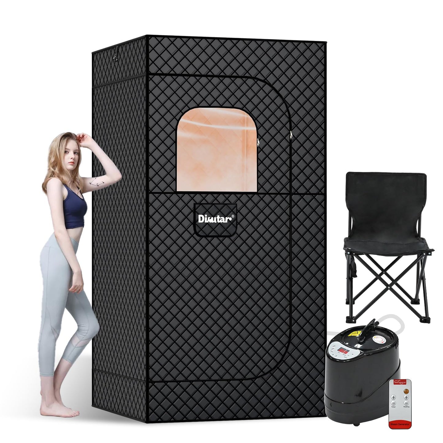 Dikutar Sauna Box -Portable Sauna for Home with Upgraded 3L 1500W Steamer,Folding Chair and Non-Slip Mat for Relaxation Spa,5-Layer Waterproof & Insulated Steam Saunas Tent,3 * 3 * 6ft,Larger (Black).