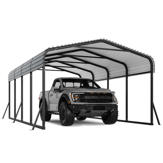 CABIHOME 10x20Ft Metal Carport Kits, Heavy Duty Carport with Galvanized Steel Roof, Reinforced Frame, Car Shelter for All-Weather Use, Outdoor Car Port Tent for Cars, Trucks, Boats, Tractors & RVs