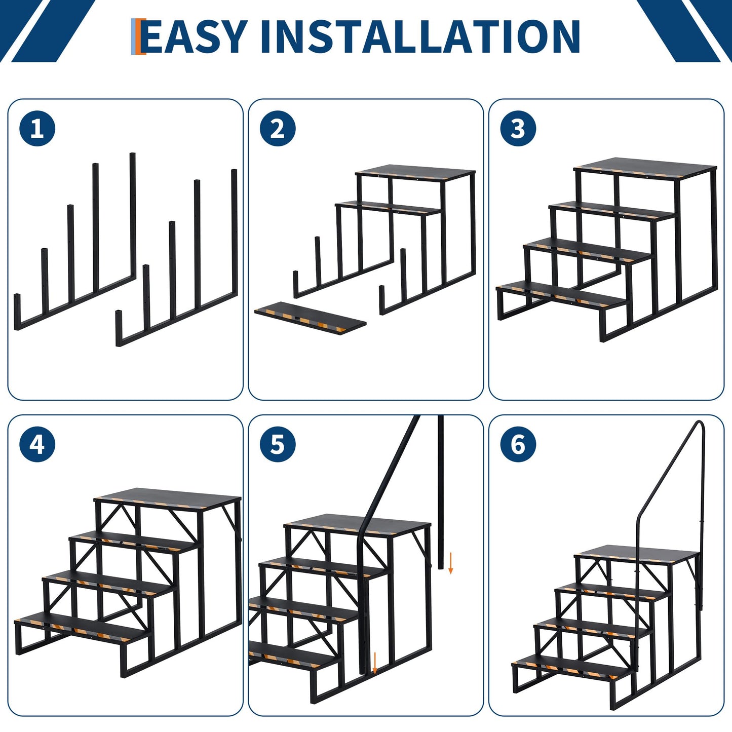 RV Steps with Handrails, 4 Step RV Stairs 660 Lbs Load Capacity,Portable Stairs Steps Steel Travel Trailers Ladder Step Ladder with Anti-Slip Panel, Mobile Home Stairs for Travel Trailers