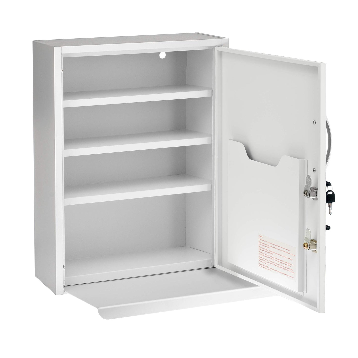 AdirMed White Locking Medication Cabinet with Document Pocket, Metal Wall Mounted Medication Cabinet with Dual Lock and Dual Keys, 21" H x 16" W x 6" D