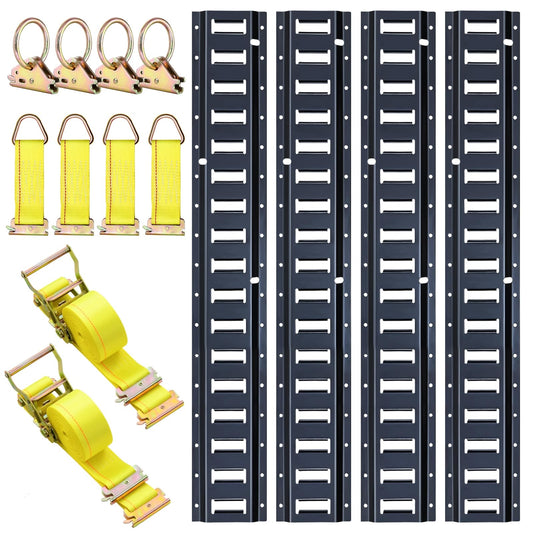 Trekassy 8ft E Track Rail Tie-Down Kit, 8' Etrack Rails(4Pack, 48 Slots/Rail) & 10 E Track Accessories for Trailer Tie Down System, Trucks, Vans, Garages