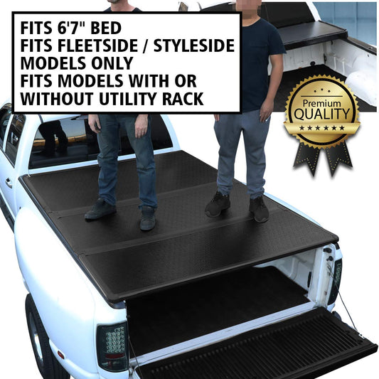 DNA Motoring New Upgrade Truck Bed Top Hard Solid Tri-Fold Tonneau Cover Compatible with 04-15 Nissan Titan 6'7" Bed, TTC-HARD-046