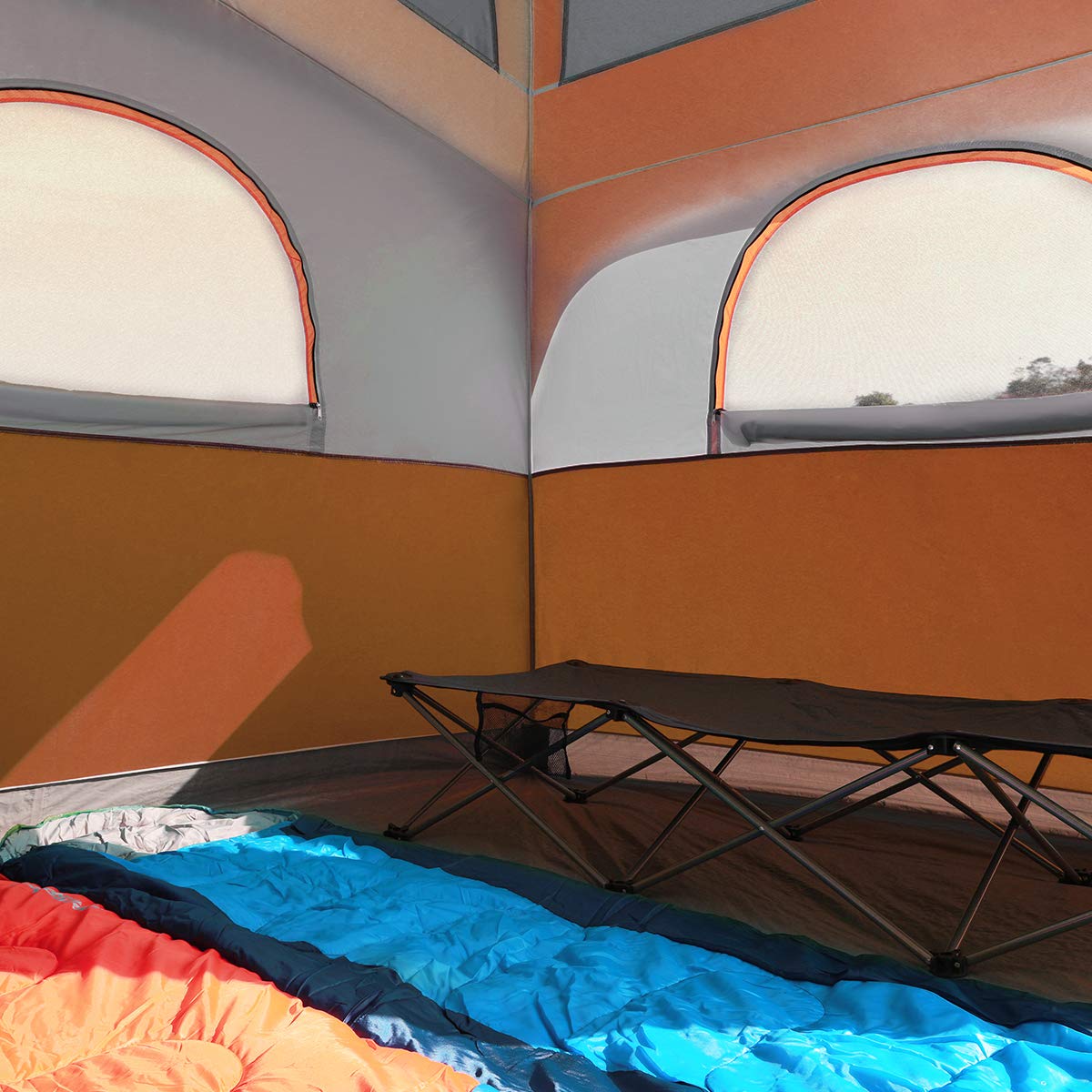 UNP Tents 6 Person Waterproof Windproof Easy Setup,Double Layer Family Camping Tent with 1 Mesh Door & 5 Large Mesh Windows -10'X9'X78in(H) Orange