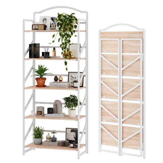 BHG No Assembly Folding Bookshelf for Living Room,Semicircle Collapsible Book Shelf for Home Office, Portable Bookcase Storage Organizer Rack Shelves