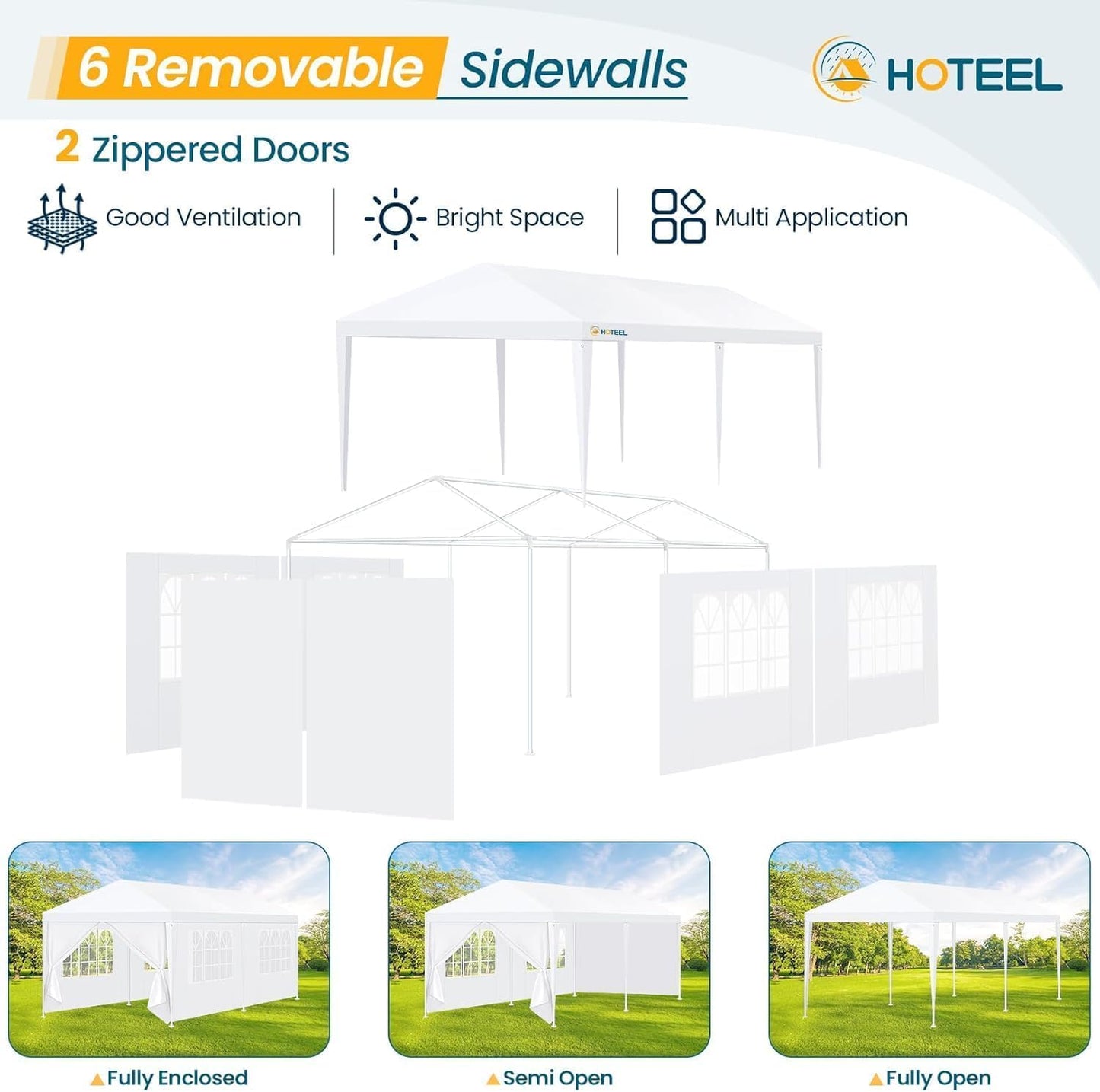 HOTEEL 10x20FT Party Tent with 6 Removable Sidewalls for Parties, Waterproof Carpas para Fiestas, Weddings, BBQ, Outdoor Large Event Canopy, Patio Camping Gazebo, White