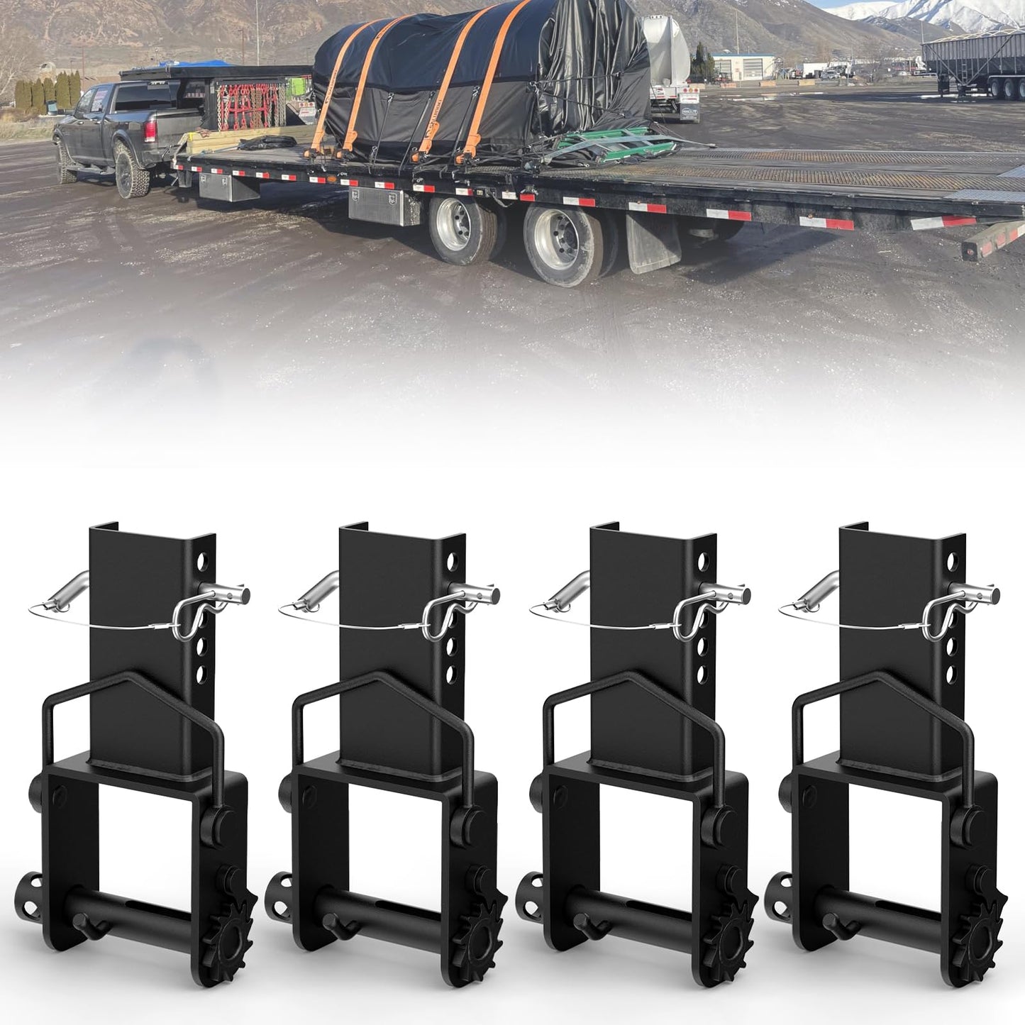 AUH Trailer Stake Pocket Winch Heavy Duty（4 Pack）Stake Pocket Tie Down 16200 LBS Capacity and 5400 LBS Load Limit for Flatbed Trailer Trucks Winches