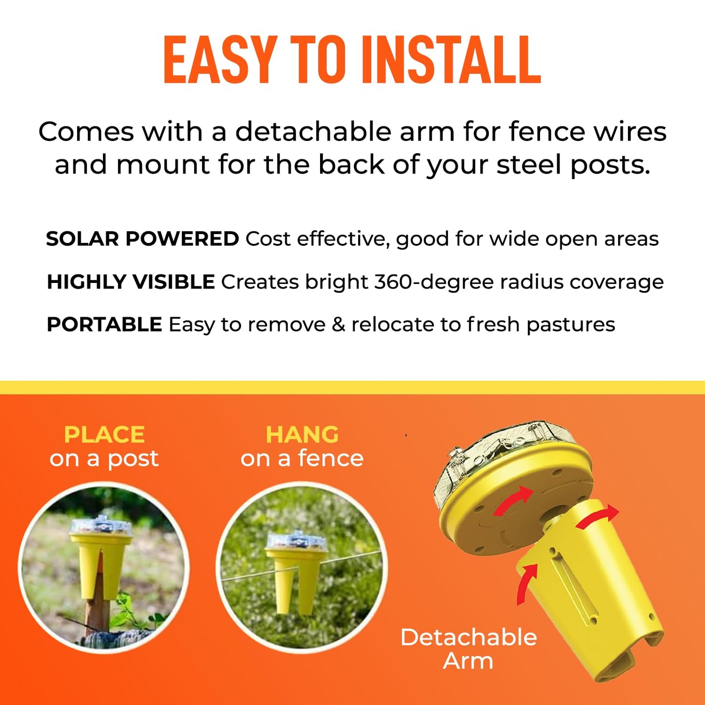 Solar Foxlights Predator Deterrent 9-LED Night Wildlife Repeller with 360° Coverage, Random Flashing Colors – Humane, Solar or Battery-Powered Protection for Chickens, Goats, Gardens Farms & Vineyards