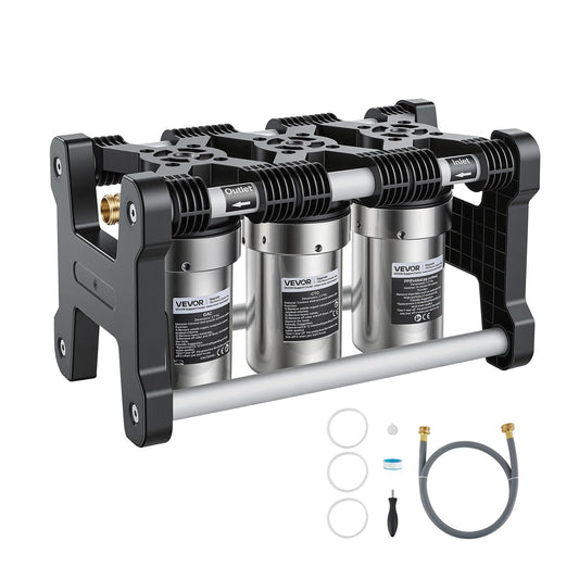 VEVOR RV Water Filter System, 5-Micron 3 Stage Premium RV Water Filtration System with Three Cartridges and 3/4" Fitting for RVs & Campers, Reduces Sediment, Chlorine, Heavy Metals, Odors and More