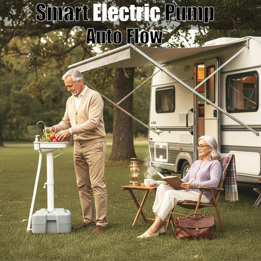 Electric Pump Portable Sink Hand Wash Station - 20L Outdoor Camping Sink USB/Battery Powered,Electric Hand Wash Station for Travel,Outdoor,Camping,RV,Picnic,Includes Soap Dispenser & Towel Holder