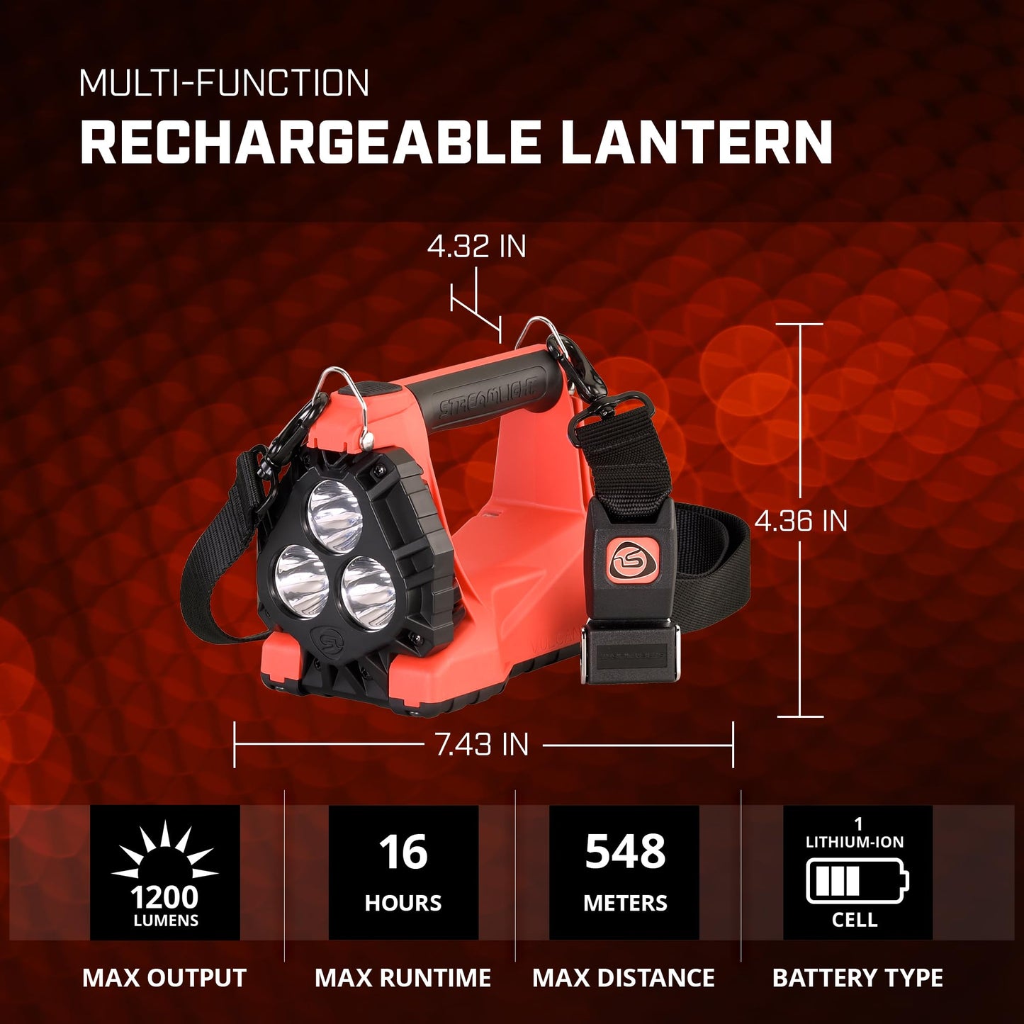 Streamlight 44310 Vulcan 180 Lantern 1200 Lumens with Quick Release Strap, Without Charger, Orange