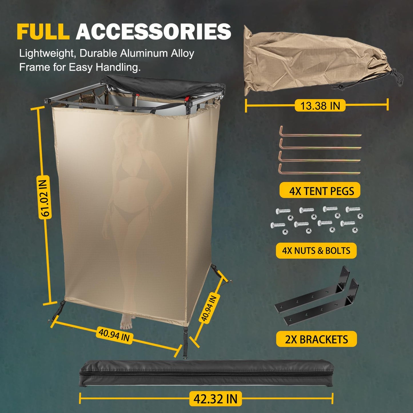 Fits for Jeep/Toyota Shower Tent Awning | 300D Ripstop Fabric,Instant Setup for 4x4 Overlanding & Boating - Aluminum Frame with Shower Head Holder - for Camping, Off-Roading, Fishing & Road Trips