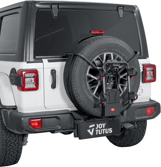 JOYTUTUS 2-Bike Spare Tire Bike Rack Fit 31.5"-32.5" Diameter & 8.5”- 9.6” Width Spare Tire, Folding with Security Lock, Anti-Wobble Bike Mount Carrier
