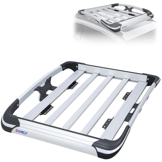 Roof Basket,Anti-Rust Aluminum Roof Basket,Universal Rooftop Cargo Carrier,Suitable for roof Racks, Equipped with crossbars,63"x43"x6",250lb Supports,Large Version (Silver)