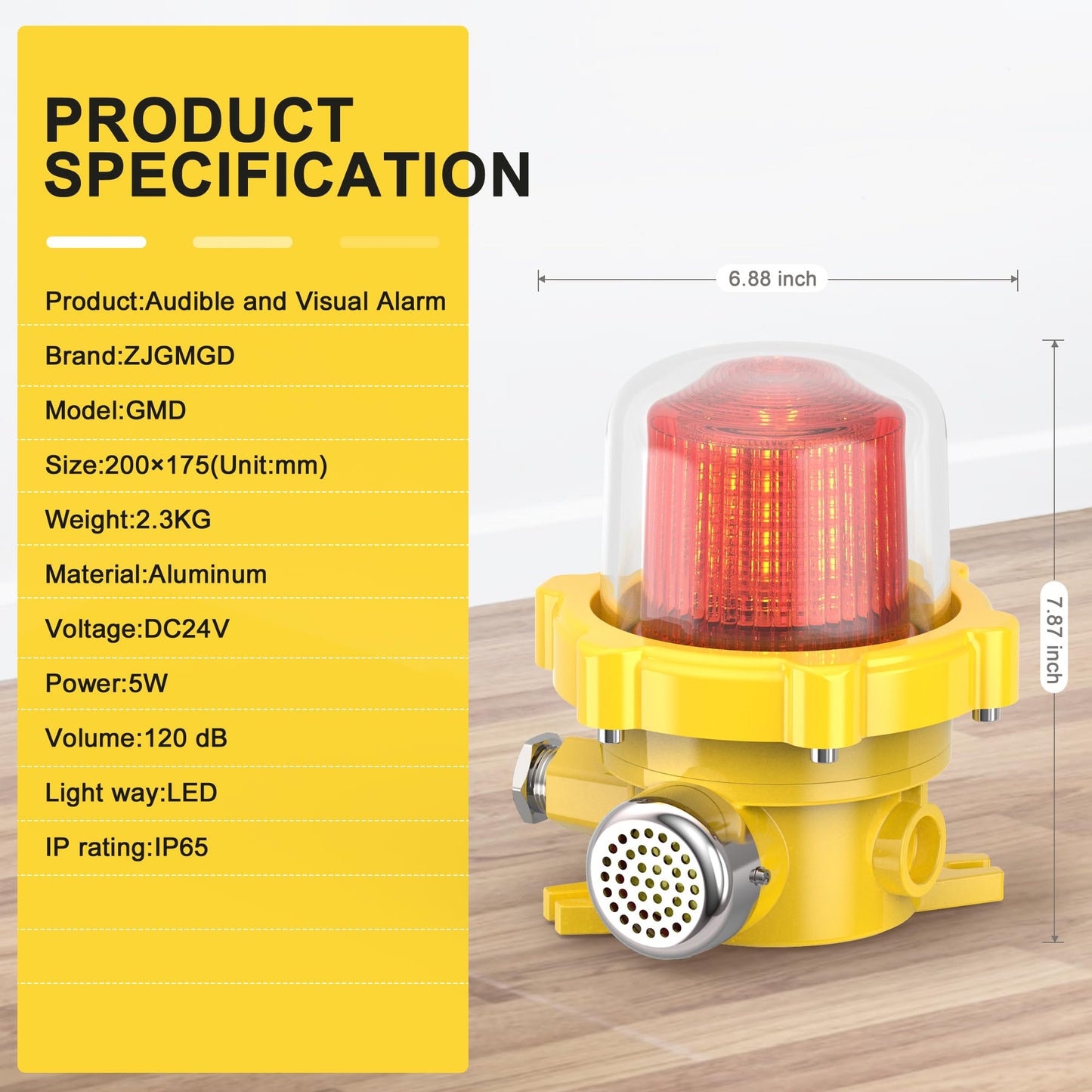 ZJGMGD Industrial Rotating Siren Alarm with Red Strobe Light, High-Decibel 120dB Emergency Buzzer Beacon for Warehouse, Machinery, Intruder Alert DC24V