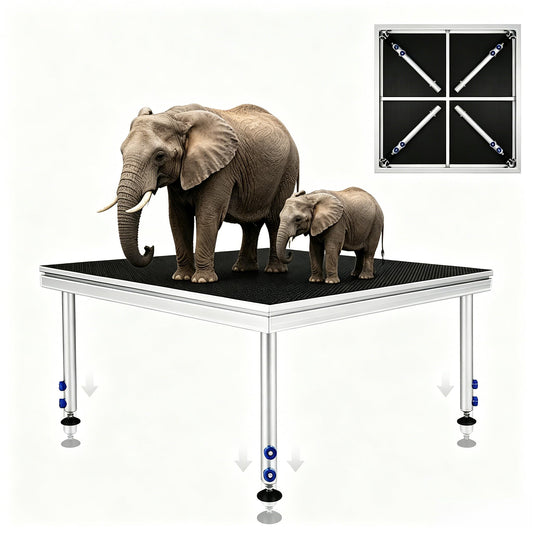 4x4 Portable Stage Platform, 1900LBS Load Heavy Duty Aluminum Stage Riser, Adjustable Height 24"-41" Folding Modular Stage Deck, Anti-Slip Surface for Concerts, Weddings, DJ, Events, Commercial Use