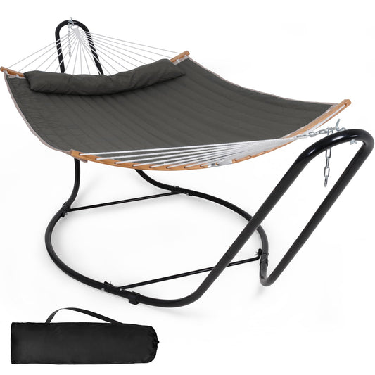 SUNCREAT Double Hammock with Curved Spreader Bar, Hammock with Stand Included 2 Person, Patent Pending, Dark Gray