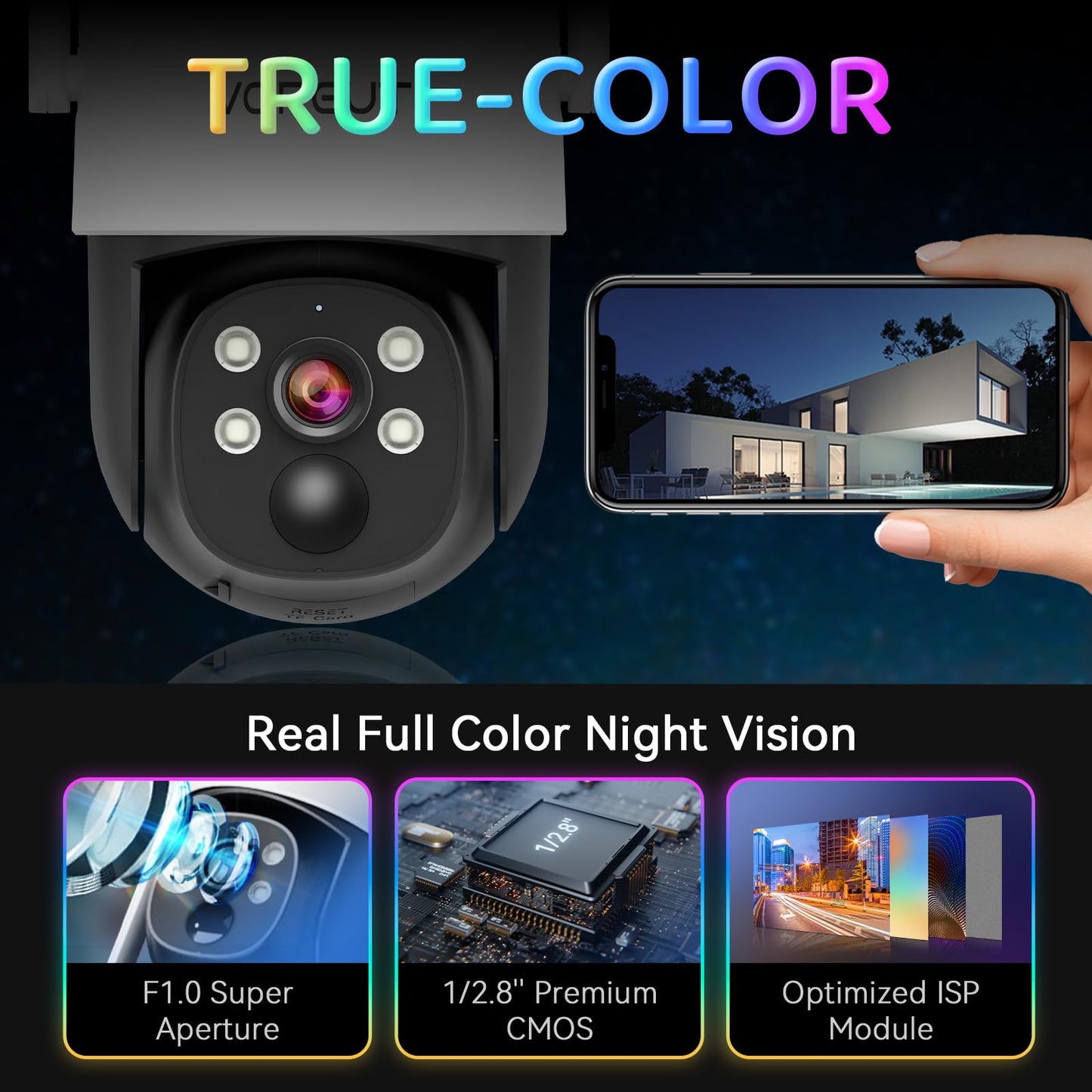 Solar Security Camera System Wireless Outdoor, 4pcs 2K Solar Powered Home Security Cameras, Full Color Night Vision, 360° Pan Tilt, Human Detection, 2.4G/5G WiFi 10CH NVR with 500G HDD