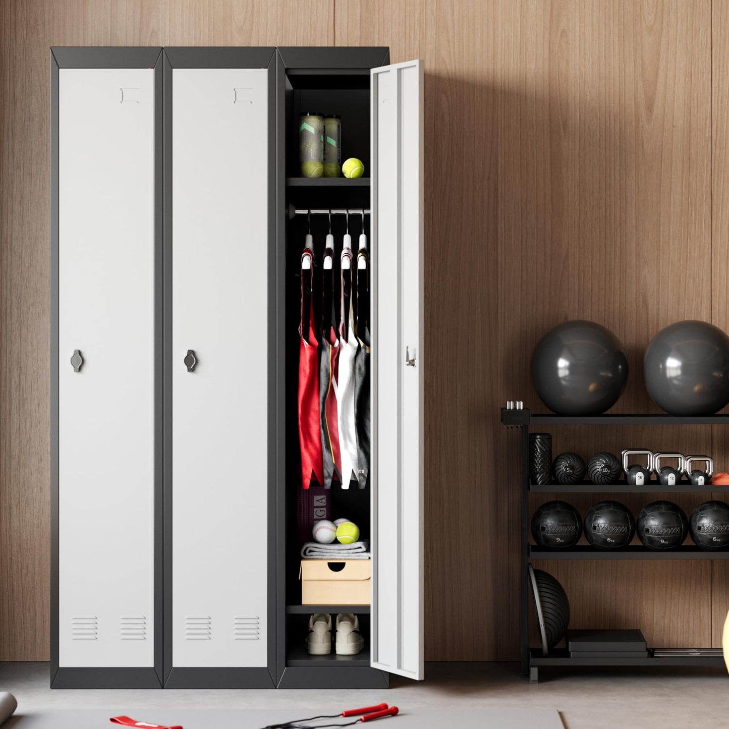 GAOMON 1 Door Tall Metal Locker with Key Employee Metal Locker, Lockable Heavy Duty Steel Employee Locker for Schools, Gyms, Homes, Offices, Utility Rooms, Grey and Black