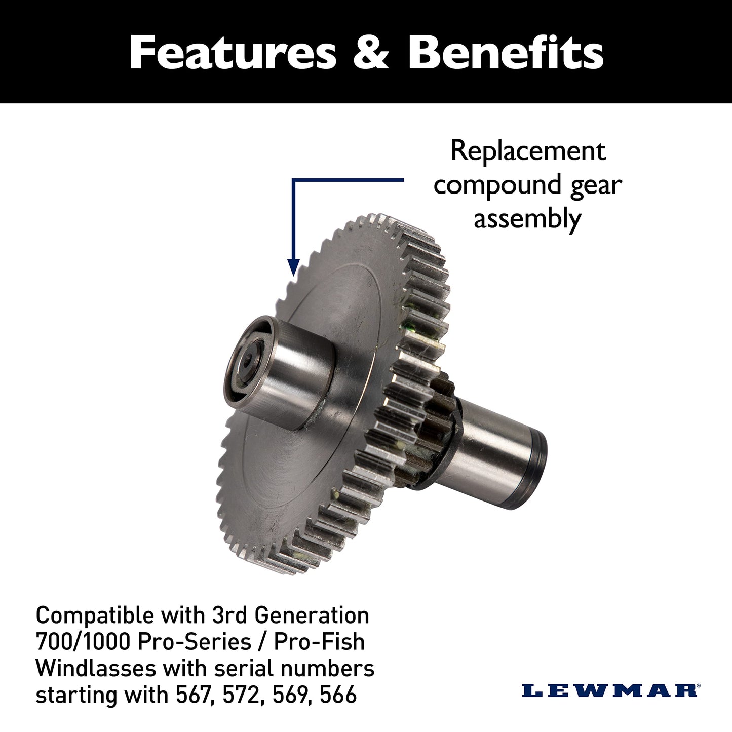 Lewmar 3rd Generation Replacement Compound Gear Assembly Kit for 700/1000 Pro-Series/Fish Windlasses with Serial Numbers Starting in 567, 572, 569, 566-2020201007