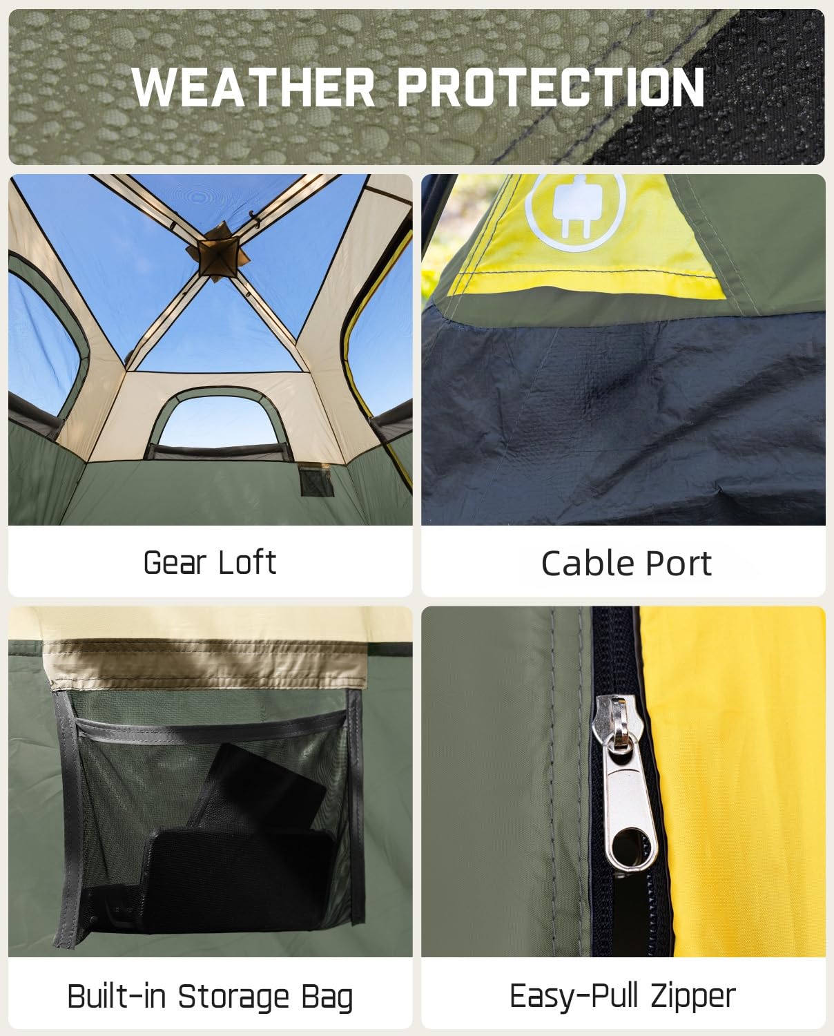 FanttikOutdoor Zeta C6 Pro Camping Tent 6 Person Instant Cabin Tent Setup in 60 Seconds with Rainfly & Windproof Portable with Carry Bag for Family Camping & Hiking, Upgraded Ventilation, Green